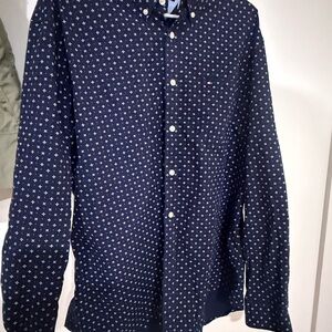 Tommy Hilfiger Navy Button-Down Shirt with White Microprint